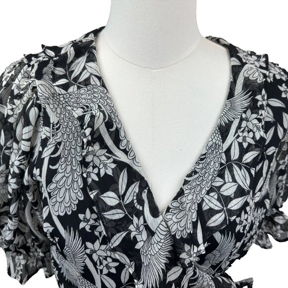 🖤 LC Lauren Conrad – Ruffled Wrap Maxi Dress | Black & White Floral |Small NWT - Picture 4 of 11